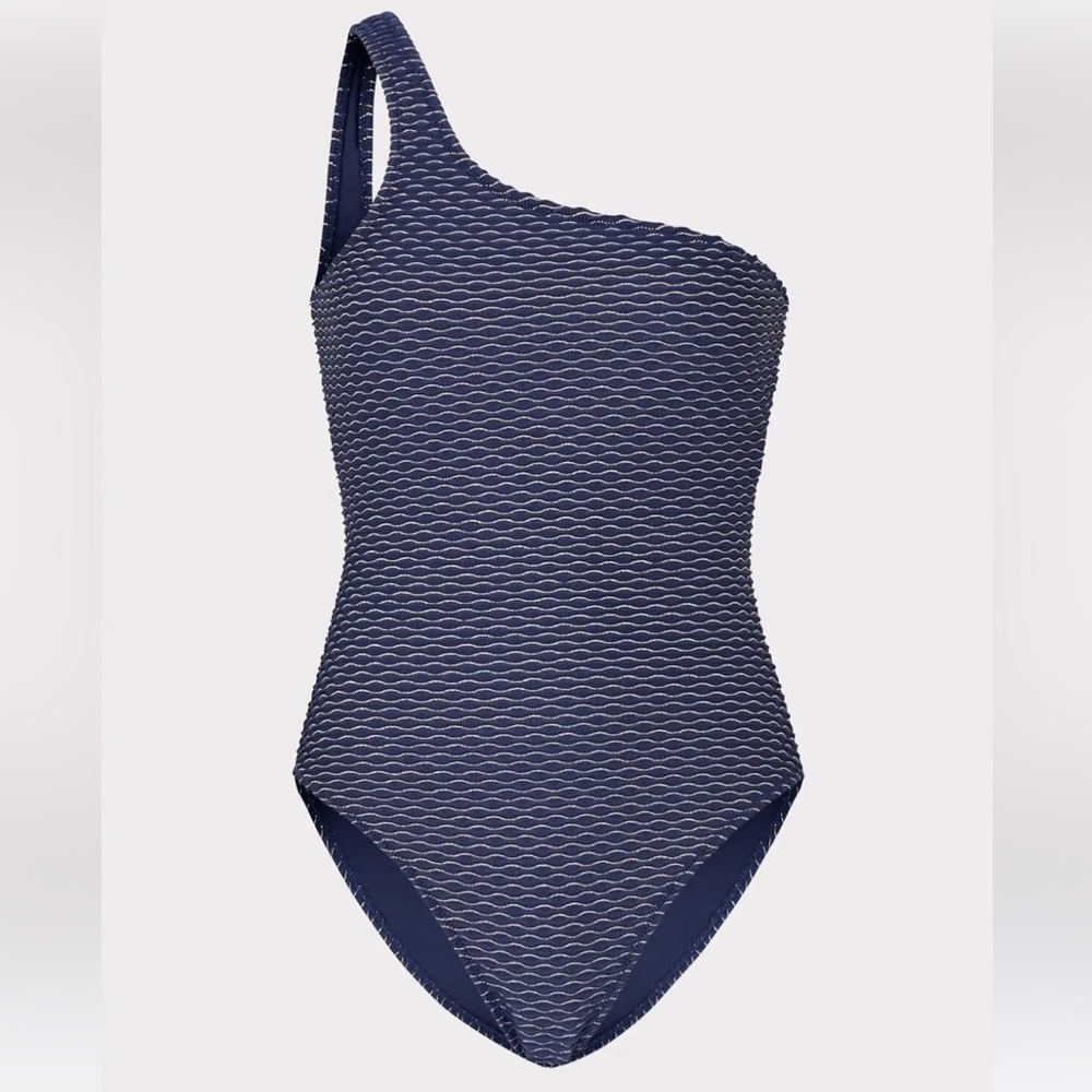 Millie Cabana Joni textured One-Shoulder Navy and gold Swimsuit New w/tags Small